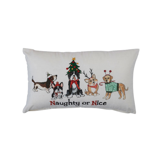 Cotton Lumbar Pillow with Dogs