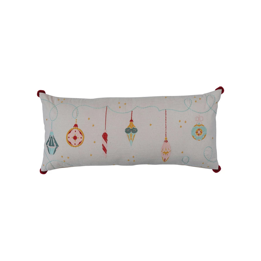 Cotton Lumbar Pillow with Ornaments