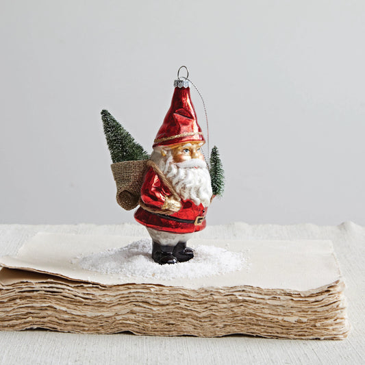 Hand-Painted Glass Santa Ornament