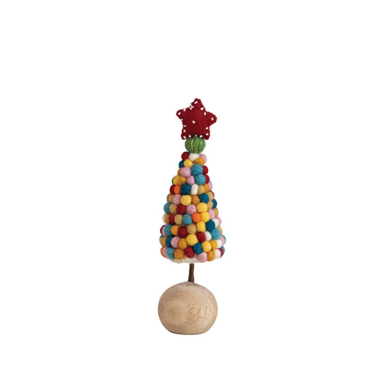 Round Handmade Wool Felt Pom Pom Tree