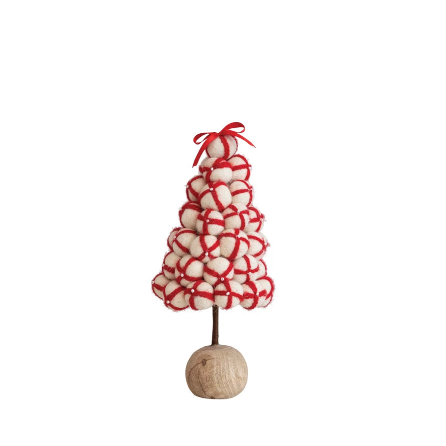 Handmade Wool Felt Pom Pom Tree with Wood Ball Base