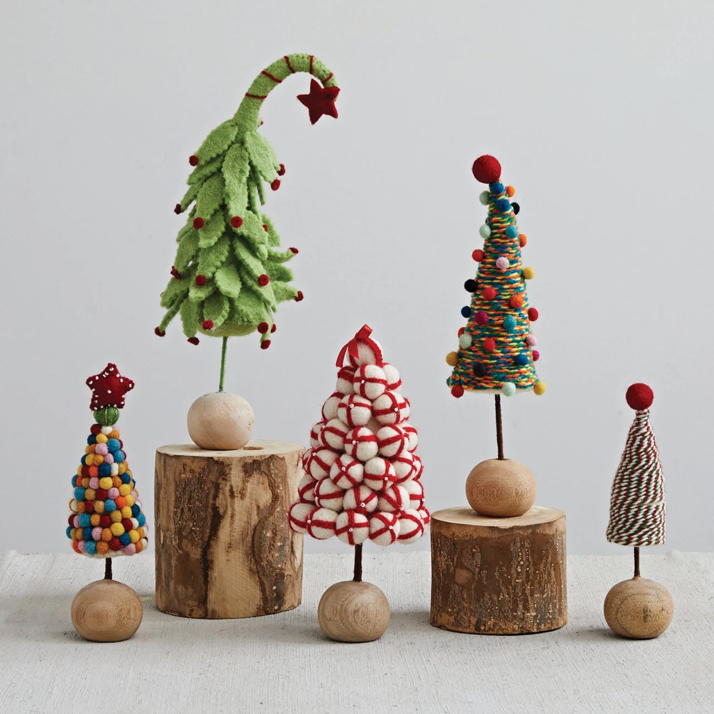 Handmade Wool Felt Pom Pom Tree with Wood Ball Base